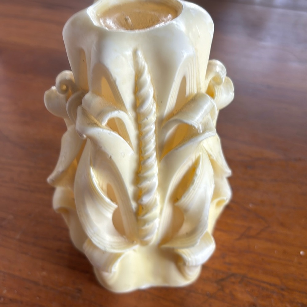 Vintage hand carved in Scottsdale, AZ one of a kind 6” cream color pillar candle